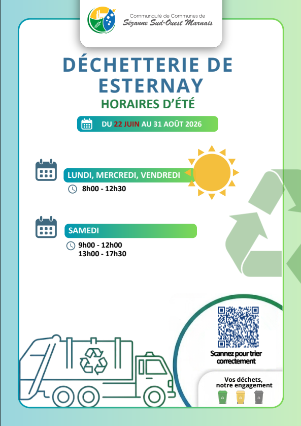 Horaires déchetterie Esternay